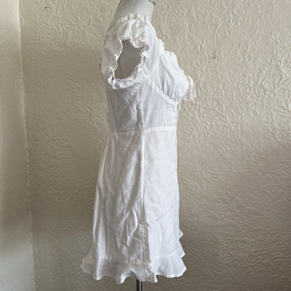 Urban Outfitters Prairie Coquette Milkmaid 100% Cotton White Puff Sleeve Dress M - Picture 6 of 9